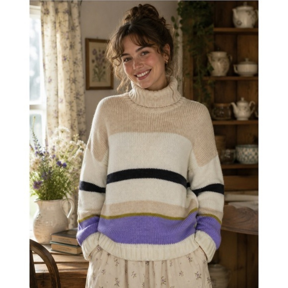 Anthropologie ALDOMARTINS Striped Turtleneck Sweater Aldo Martins Wool Small‎